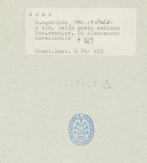 Rückseite von Courtauld Institute [https://www.deutsche-digitale-bibliothek.de/content/lizenzen/rv-ez/] Grabmal für Alessandro Saracinelli (gest. 1669) - Gesamtansicht, bh229807_recto. Foto.