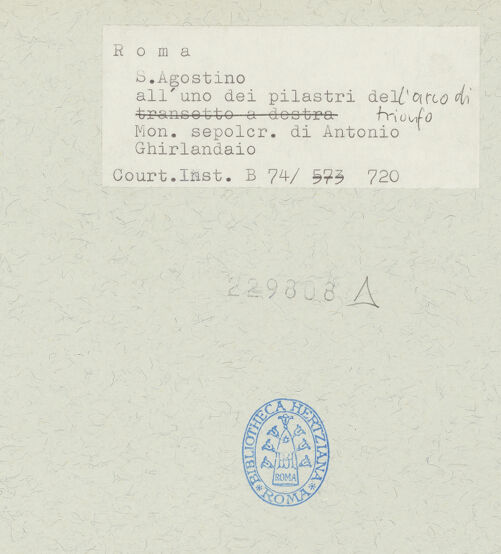 Rückseite von Courtauld Institute [https://www.deutsche-digitale-bibliothek.de/content/lizenzen/rv-ez/] Grabmal für Antonio Ghirlandaio (gest. 1669), apostolischer Protonotar - Gesamtansicht, bh229808_recto. Foto.