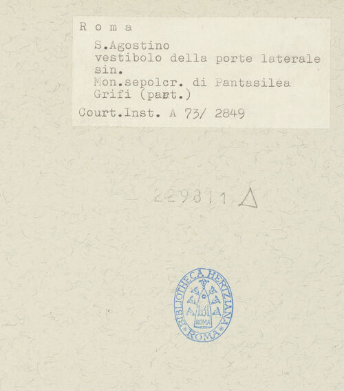 Rückseite von Courtauld Institute [https://www.deutsche-digitale-bibliothek.de/content/lizenzen/rv-ez/] Grabmal für Pentasilea Grifi (+1527), Tochter des Kardinal Pietro Grifi - Detail: Büste, bh229811_recto. Foto.