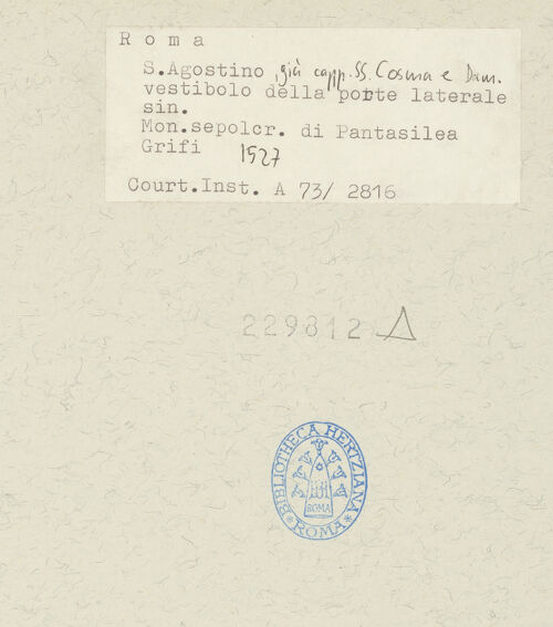 Rückseite von Courtauld Institute [https://www.deutsche-digitale-bibliothek.de/content/lizenzen/rv-ez/] Grabmal für Pentasilea Grifi (+1527), Tochter des Kardinal Pietro Grifi - Gesamtansicht, bh229812_recto. Foto.