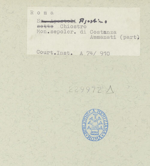 Rückseite von Courtauld Institute [https://www.deutsche-digitale-bibliothek.de/content/lizenzen/rv-ez/] Grabmal der Costanza Ammanati-Piccolomini (+1477)NischenfigurenRechte Nische: Heilige Monika - Gesamtansicht, bh229972_recto. Foto.