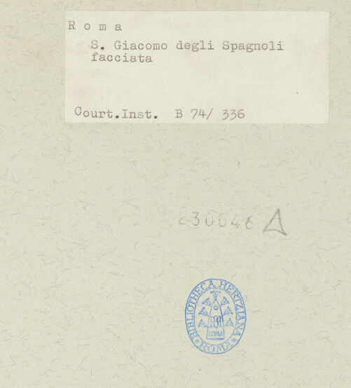 Rückseite von Courtauld Institute [https://www.deutsche-digitale-bibliothek.de/content/lizenzen/rv-ez/] San Giacomo degli SpagnoliWestfassade - Gesamtansicht, bh230046_recto. Foto.