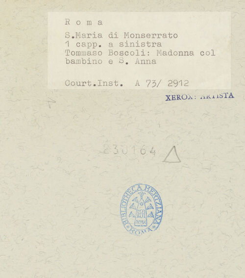 Rückseite von Courtauld Institute [https://rightsstatements.org/page/CNE/1.0/] Die heilige Anna Selbdritt - Frontalaufnahme, bh230164_recto. Foto.