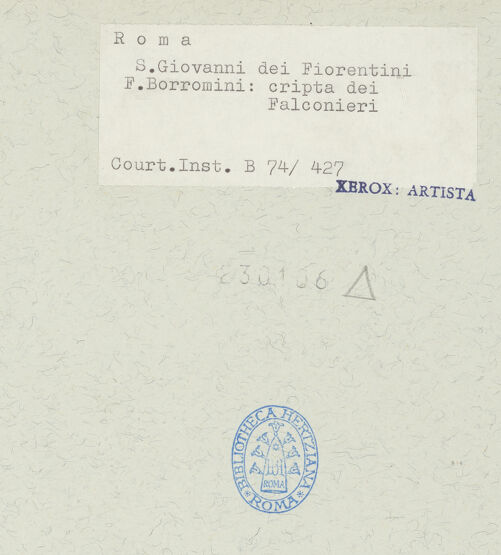 Rückseite von Courtauld Institute [https://www.deutsche-digitale-bibliothek.de/content/lizenzen/rv-ez/] Santa Maria in MonserratoCappella di Monserrato - Blick aus dem Schiff in die Kapelle, bh230166_recto. Foto.