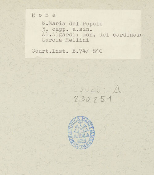 Rückseite von Courtauld Institute [https://www.deutsche-digitale-bibliothek.de/content/lizenzen/rv-ez/] Grabmal des Kardinals Gian Garzia Mellini (gest. 1629) - Detail: Porträtbüste in Schrägsicht, bh230251_recto. Foto.