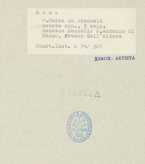 Rückseite von Courtauld Institute [https://www.deutsche-digitale-bibliothek.de/content/lizenzen/rv-ez/] Der heilige Antonius von Padua und ein Stifterehepaar - , bh230352_recto. Foto.