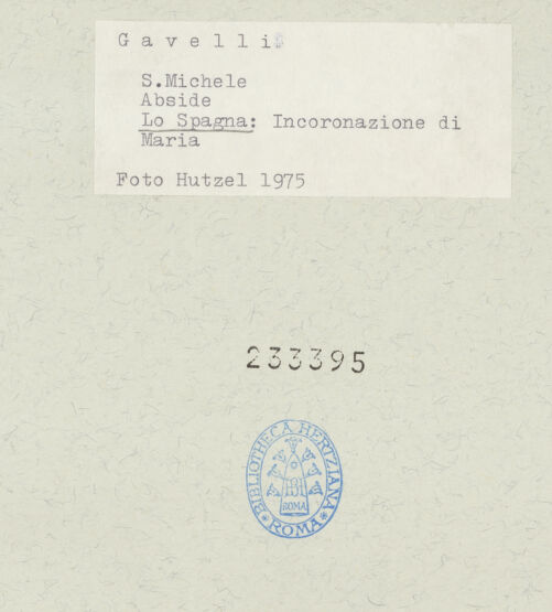 Rückseite von Getty Research Institute [https://www.deutsche-digitale-bibliothek.de/content/lizenzen/rv-ez/] Marienkrönung, Darstellungen des Erzengels Michael und HeiligeMarienkrönung, Evangelisten und Kirchenväter - Rechte Hälfte der Apsiskalotte, Detail: musizierende Engel und Heilige, bh233395_recto. Foto: Hutzel, Max.