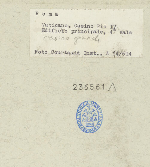 Rückseite von Courtauld Institute [https://www.deutsche-digitale-bibliothek.de/content/lizenzen/rv-ez/] Casina di Pio IV.Casino GrandeSala 4 - , bh236561_recto. Foto.