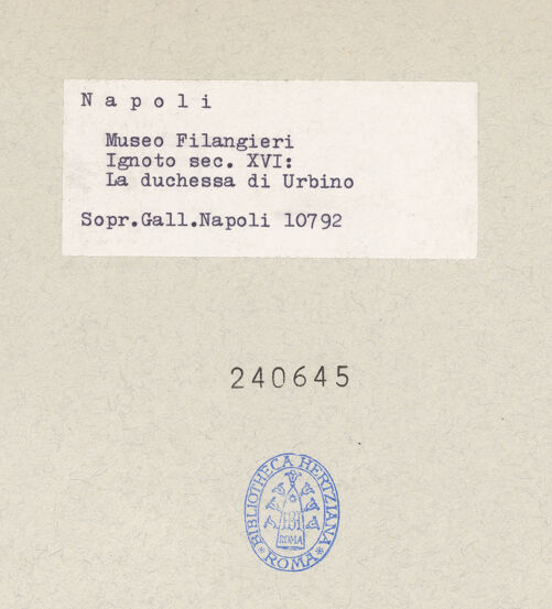 Rückseite von Sopr. BAS NA [https://www.deutsche-digitale-bibliothek.de/content/lizenzen/rv-ez/] Porträt der Livia della Rovere, Herzogin von Urbino - Gesamtansicht, bh240645_recto. Foto.