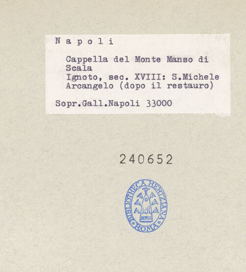 Rückseite von Sopr. Gall. Napoli [https://www.deutsche-digitale-bibliothek.de/content/lizenzen/rv-ez/] Erzengel Michael mit dem Drachen - , bh240652_recto. Foto.
