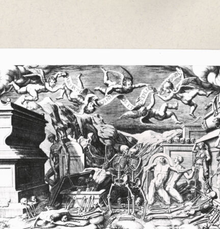 Rückseite von  [http://creativecommons.org/publicdomain/mark/1.0/] Die Auferstehung der Toten (Friedhofsallegorie) - , bh240915. Foto.