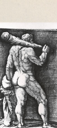 Rückseite von  [http://creativecommons.org/publicdomain/mark/1.0/] Herkules mit der Keule (Rückenansicht) - , bh240916. Foto.