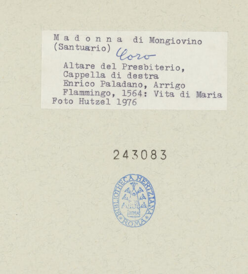 Rückseite von Getty Research Institute [https://www.deutsche-digitale-bibliothek.de/content/lizenzen/rv-ez/] Santuario della Madonna di MongiovinoChor mit halbrunder Apsis - Teilansicht der Südwand, bh243083_recto. Foto: Hutzel, Max.