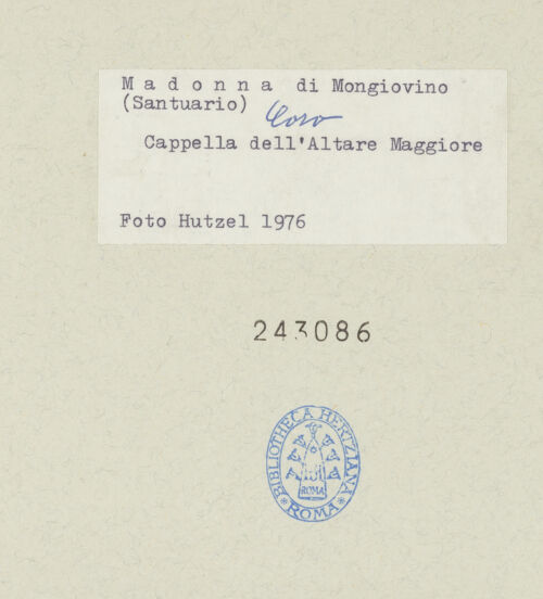 Rückseite von Getty Research Institute [https://www.deutsche-digitale-bibliothek.de/content/lizenzen/rv-ez/] Santuario della Madonna di MongiovinoChor mit halbrunder Apsis - Südlicher Teil der Apsis, bh243086_recto. Foto: Hutzel, Max.