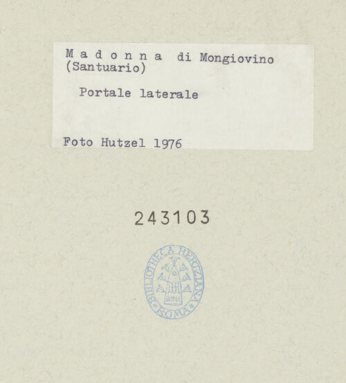 Rückseite von Getty Research Institute [https://www.deutsche-digitale-bibliothek.de/content/lizenzen/rv-ez/] Ehemaliges Hauptportal der Nordfassade mit Überdachung - Detail von Gebälk, Kapitell und Gewände der linken Seite, bh243103_recto. Foto: Hutzel, Max.