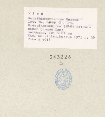 Rückseite von Kunsthistorisches Museum [https://rightsstatements.org/page/CNE/1.0/] Bildnis einer jungen Dame - , bh243226_recto. Foto.