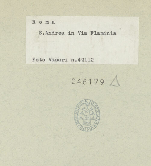 Rückseite von Vasari [https://www.deutsche-digitale-bibliothek.de/content/lizenzen/rv-ez/] Sant'Andrea in Via Flaminia - Blick in die Kuppel, bh246179_recto. Foto.