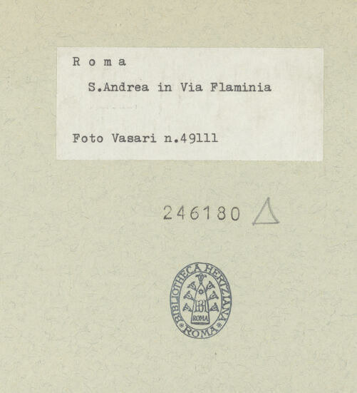 Rückseite von Vasari [https://www.deutsche-digitale-bibliothek.de/content/lizenzen/rv-ez/] Sant'Andrea in Via Flaminia - Nördöstliche Ecke, bh246180_recto. Foto.