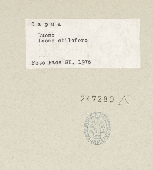 Rückseite von Pace, Valentino [https://www.deutsche-digitale-bibliothek.de/content/lizenzen/rv-ez/] Löwe - Detail: Kopf, bh247280_recto. Foto: Pace, Valentino.