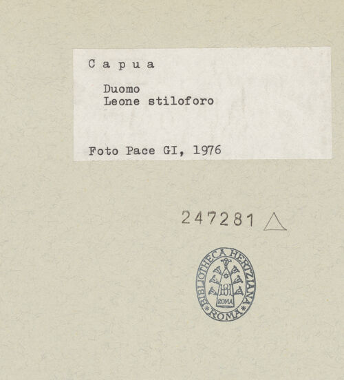 Rückseite von Pace, Valentino [https://www.deutsche-digitale-bibliothek.de/content/lizenzen/rv-ez/] Löwe - Gesamtansicht von rechts, bh247281_recto. Foto: Pace, Valentino.