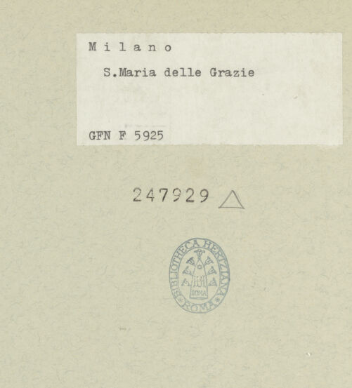 Rückseite von ICCD [https://www.deutsche-digitale-bibliothek.de/content/lizenzen/rv-ez/] Santa Maria delle GrazieChiostro Grande - Ansicht von Nordwesten (nach der Rekonstruktion), bh247929_recto. Foto.