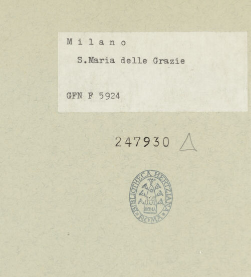 Rückseite von ICCD [https://www.deutsche-digitale-bibliothek.de/content/lizenzen/rv-fz/] Santa Maria delle Grazie - Ansicht des Nordschiffes und der Vierung nach den Bombentreffern, bh247930_recto. Foto.