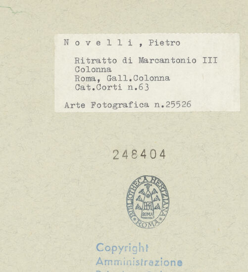 Rückseite von Amministrazione Colonna [https://www.deutsche-digitale-bibliothek.de/content/lizenzen/rv-ez/] Bildnis des Marcantonio V Colonna - Gesamtansicht, bh248404_recto. Foto.