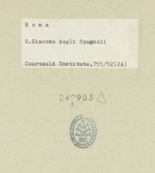 Rückseite von Courtauld Institute [https://www.deutsche-digitale-bibliothek.de/content/lizenzen/rv-ez/] Portal mit Delphinfries und Kastilien-Leon Wappen - Detail, bh249903_recto. Foto.