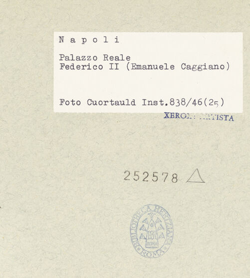 Rückseite von Courtauld Institute of Art [https://www.deutsche-digitale-bibliothek.de/content/lizenzen/rv-ez/] Kaiser Friedrich II - Gesamtansicht, bh252578_recto. Foto.