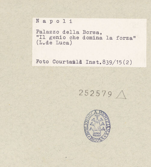 Rückseite von Courtauld Institute of Art [https://www.deutsche-digitale-bibliothek.de/content/lizenzen/rv-ez/] Der Genius dominiert die Stärke - Seitenansicht, bh252579_recto. Foto.