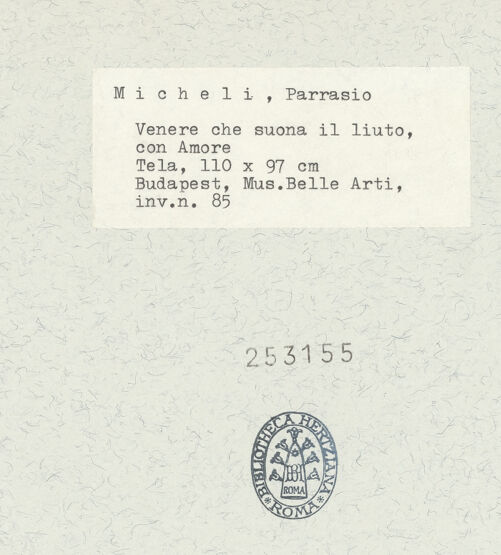 Rückseite von Mus.Belle.Arti Budapest [https://www.deutsche-digitale-bibliothek.de/content/lizenzen/rv-ez/] Lautenspielerin mit Amorette (Allegorie der Musik) - Gesamtansicht, bh253155_recto. Foto.