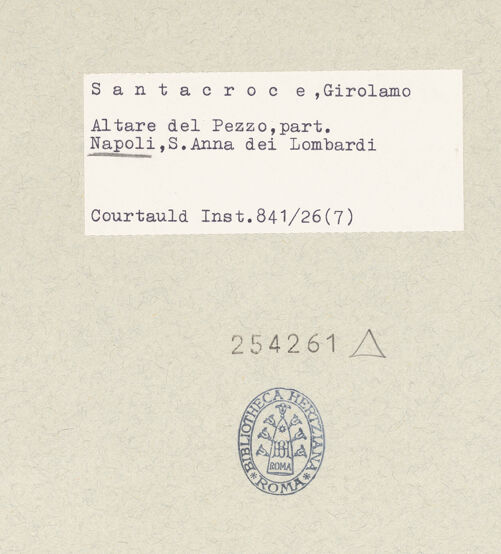 Rückseite von Courtauld Institute of Art [https://www.deutsche-digitale-bibliothek.de/content/lizenzen/rv-ez/] Der Altar von Monteoliveto (Altare del Pezzo)Die Berufung des Petrus und des Andreas - Detail: Petrus, bh254261_recto. Foto.