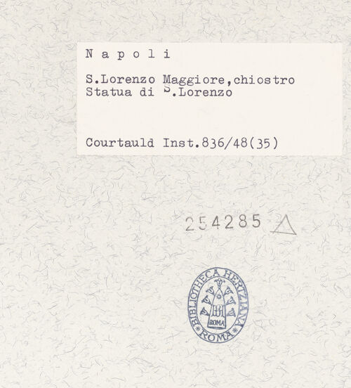 Rückseite von Courtauld Institute of Art [https://www.deutsche-digitale-bibliothek.de/content/lizenzen/rv-ez/] Hl. Laurentius - Frontalansicht, bh254285_recto. Foto.