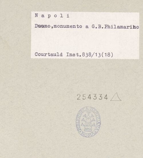 Rückseite von Courtauld Institute of Art [https://www.deutsche-digitale-bibliothek.de/content/lizenzen/rv-ez/] Denkmal des Giovan Battista Filomarino (gest. 1647) - Detail: Büste, bh254334_recto. Foto.