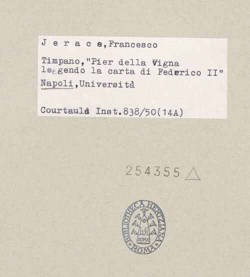 Rückseite von Courtauld Institute of Art [https://www.deutsche-digitale-bibliothek.de/content/lizenzen/rv-ez/] Kaiser Friedrich II grundet die Universität von Neapel - Detail, bh254355_recto. Foto.