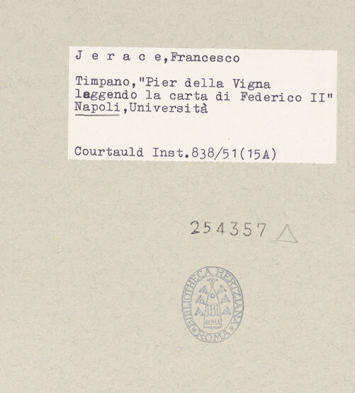 Rückseite von Courtauld Institute of Art [https://www.deutsche-digitale-bibliothek.de/content/lizenzen/rv-ez/] Kaiser Friedrich II grundet die Universität von Neapel - Detail, links, bh254357_recto. Foto.