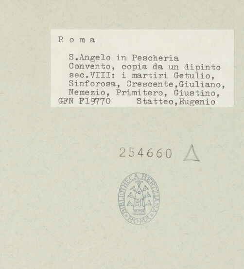 Rückseite von ICCD [https://www.deutsche-digitale-bibliothek.de/content/lizenzen/rv-ez/] Die heiligen Gibelius und Sinforosa mit ihren Söhnen - Gesamtaufnahme, bh254660_recto. Foto.