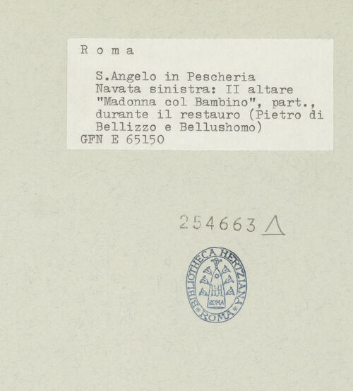 Rückseite von ICCD [https://www.deutsche-digitale-bibliothek.de/content/lizenzen/rv-ez/] Madonna mit Kind - Detail, während der Restaurierung, bh254663_recto. Foto.