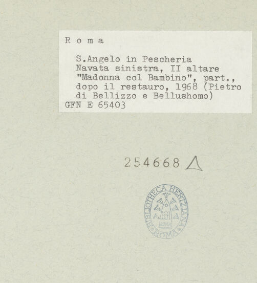 Rückseite von ICCD [https://www.deutsche-digitale-bibliothek.de/content/lizenzen/rv-ez/] Madonna mit Kind - Nach der Restaurierung von 1968, bh254668_recto. Foto.