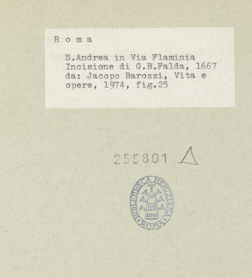 Rückseite von unbekannt [https://www.deutsche-digitale-bibliothek.de/content/lizenzen/rv-ez/] Il nuovo teatro delle fabriche, et edificii, in prospettiva di Roma moderna. sotto il felice pontificato di N. S. Papa Alessandro VII3. Buch, Tafel 37: Sant'Andrea in Via Flaminia - , bh255801_recto. Foto.