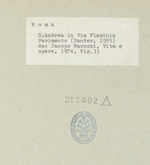 Rückseite von unbekannt [https://www.deutsche-digitale-bibliothek.de/content/lizenzen/rv-ez/] Innenraum von Sant'Andrea in Via Flaminia (Rom), Schema der Bodenplatten von Giuseppe Zander (1955) - , bh255802_recto. Foto.