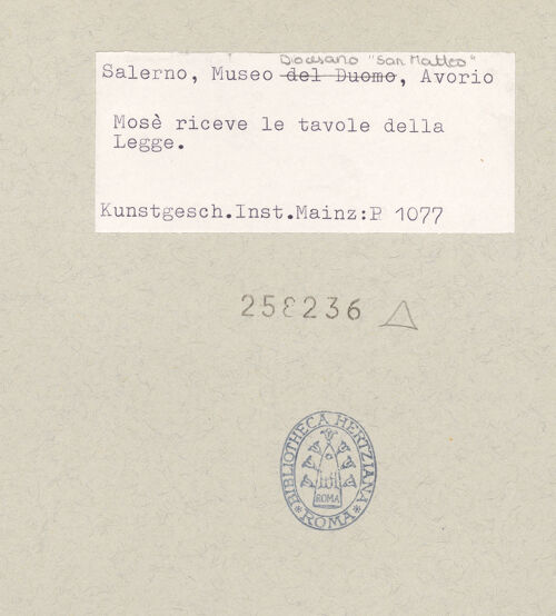 Rückseite von Kunstgeschichtliches Institut Mainz [https://www.deutsche-digitale-bibliothek.de/content/lizenzen/rv-ez/] Szenen aus dem Neuen und Alten TestamentDie neuen Gesetzestafeln - Gesamtansicht, bh258236_recto. Foto.