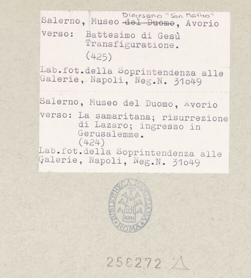 Rückseite von Sopr. BAS NA [https://www.deutsche-digitale-bibliothek.de/content/lizenzen/rv-ez/] Szenen aus dem Neuen und Alten TestamentRückseite der Tafeln - Inv. 425 (Die Taufe Christi); Inv. 424 (Christus und die Samariterin), bh258272_recto. Foto.