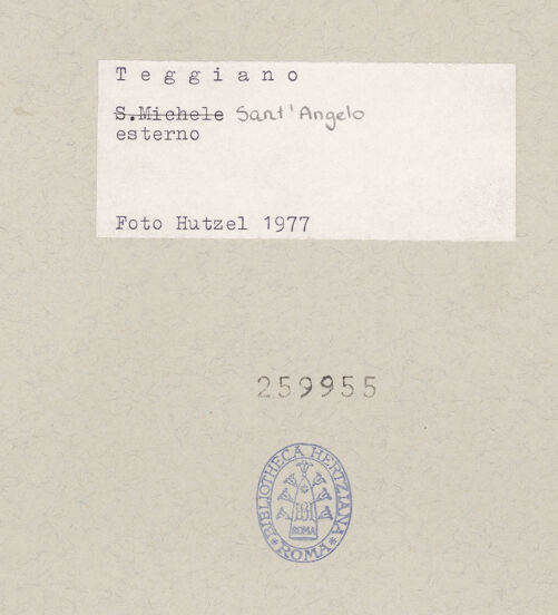 Rückseite von Hutzel, Max [https://www.deutsche-digitale-bibliothek.de/content/lizenzen/rv-ez/] Sant'Angelo - Fassade, Portikus und Campanile, bh259955_recto. Foto: Hutzel, Max.