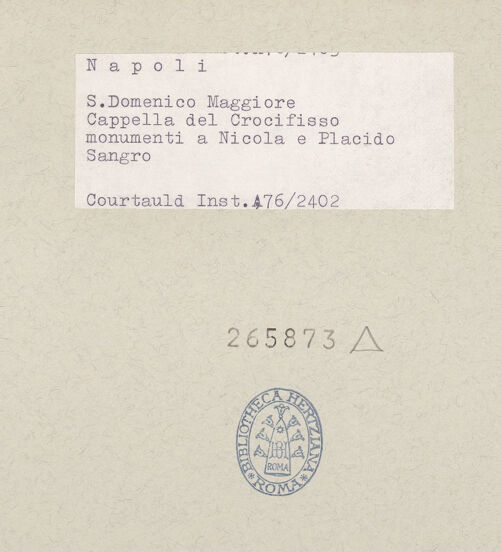 Rückseite von Courtauld Institute of Art [https://www.deutsche-digitale-bibliothek.de/content/lizenzen/rv-ez/] Doppelgrabmal des Placido de Sangro und des Nicola de Sangro - Hl. Petrus (1501/1550), bh265873_recto. Foto.