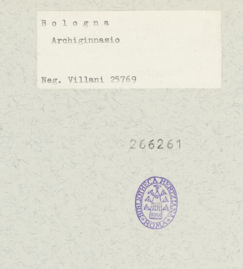 Rückseite von Alinari [https://www.deutsche-digitale-bibliothek.de/content/lizenzen/rv-ez/] Archiginnasio - Schrägansicht von Südwesten, bh266261_recto. Foto: Villani.