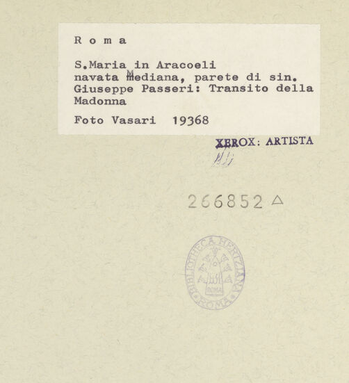 Rückseite von Vasari [https://www.deutsche-digitale-bibliothek.de/content/lizenzen/rv-ez/] Zyklus von Szenen aus dem Marienlebenlinke Wand: Tod Mariae - , bh266852_recto. Foto.