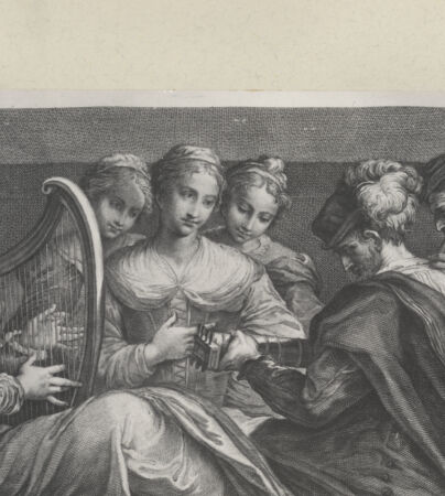 Rückseite von Villani [http://creativecommons.org/publicdomain/mark/1.0/] Musizierende (aus G.P.C Zanotti, "Le pitture di Pellegrino Tibaldi e di Niccolo Abbati essistenti nell'Istituto di Bologna", Venezia 1756) - , bh267026. Foto.