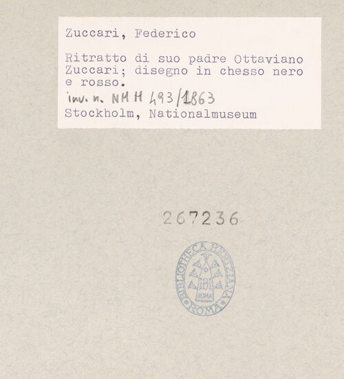 Rückseite von Stockholm, Nationalmuseum? [https://www.deutsche-digitale-bibliothek.de/content/lizenzen/rv-ez/] Portrait des Ottaviano Zuccari, Vater des Kuenstlers - , bh267236_recto. Foto.