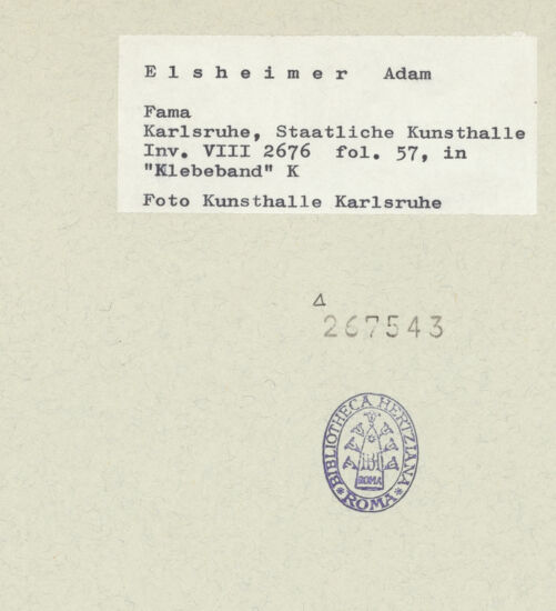 Rückseite von Kunsthalle Karlsruhe [https://rightsstatements.org/page/CNE/1.0/] Fama - , bh267543_recto. Foto.